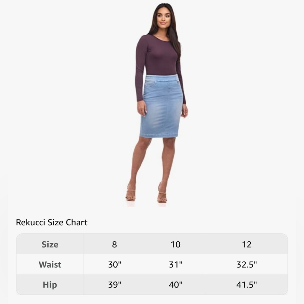 NWOT Rekucci Ease Into Comfort Pull-On Stretch Light Wash Denim Skirt Size 10 - Picture 4 of 8